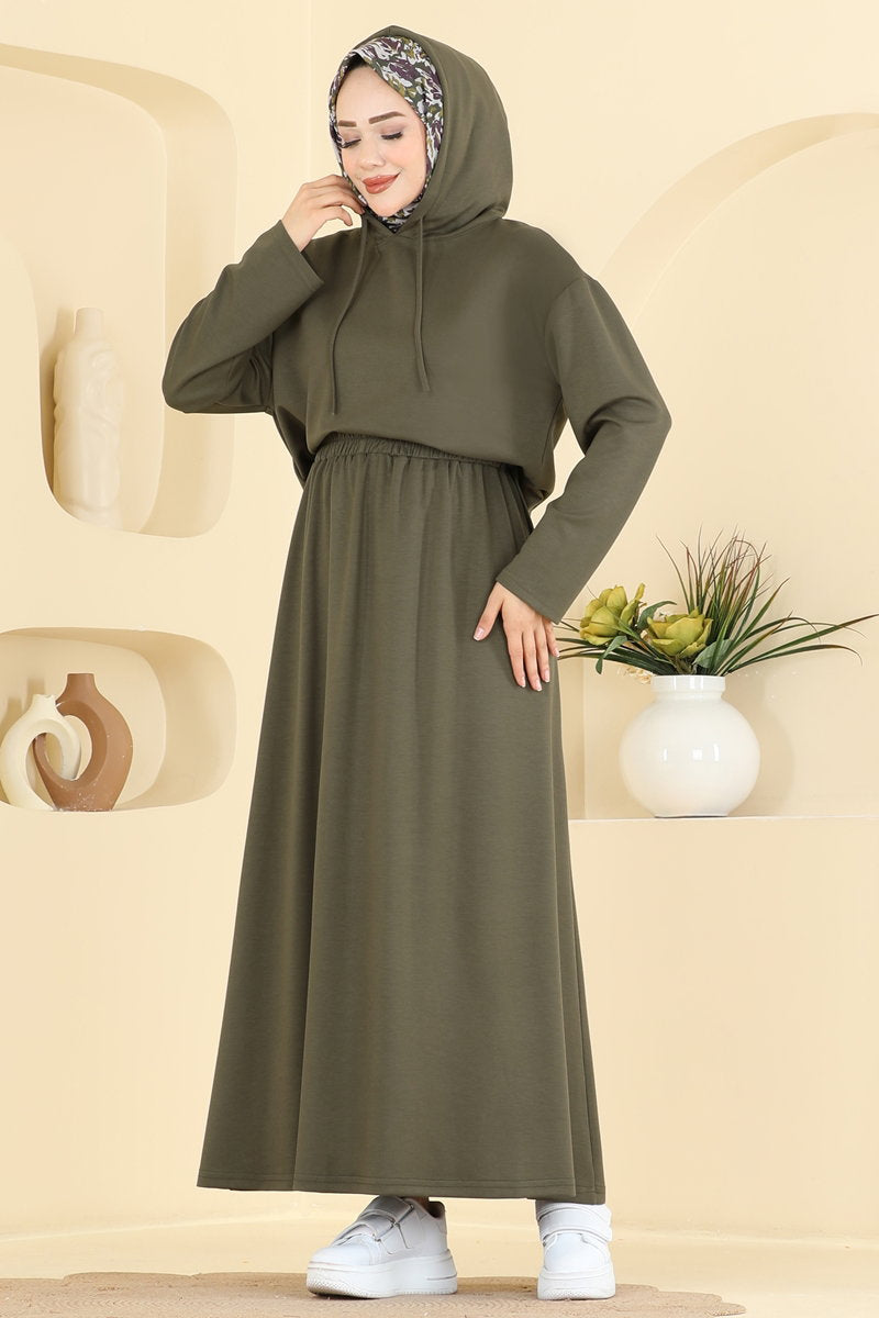 Hooded Modal Two-Piece Skirt Set - Khaki