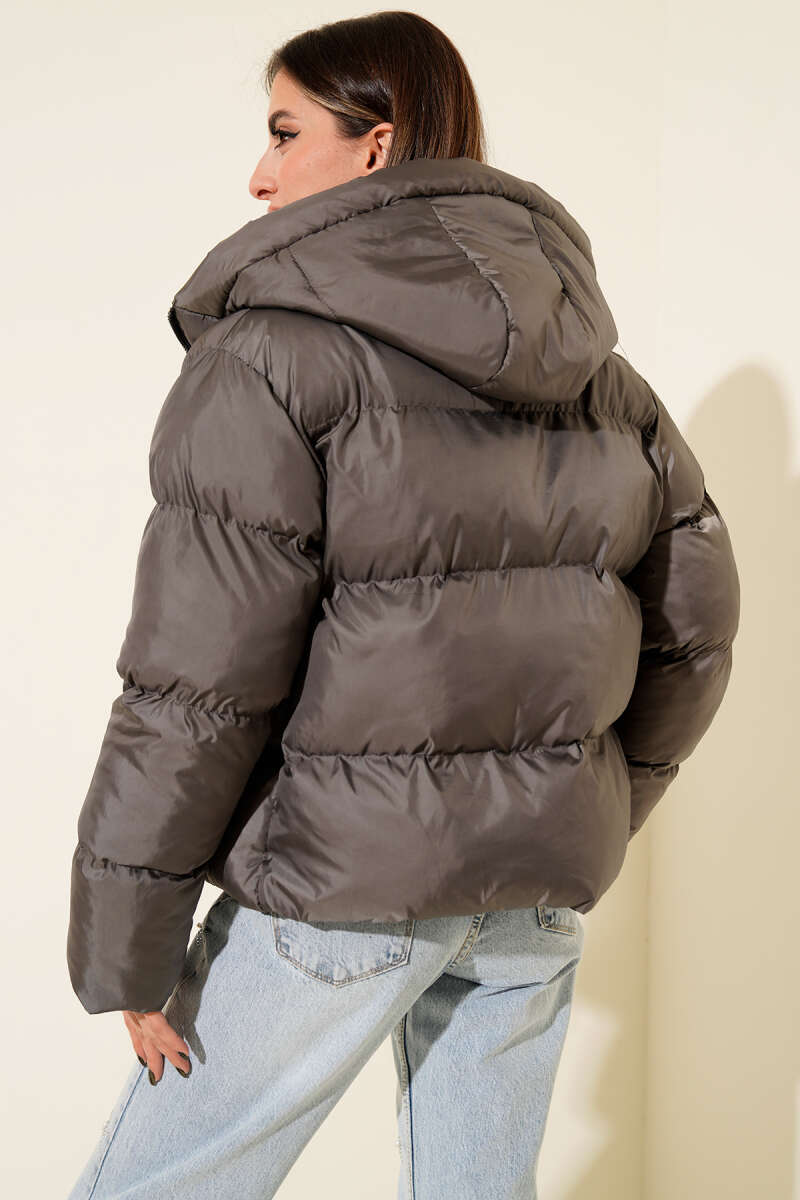 Short Hooded Puffer Jacket - Smoke Grey