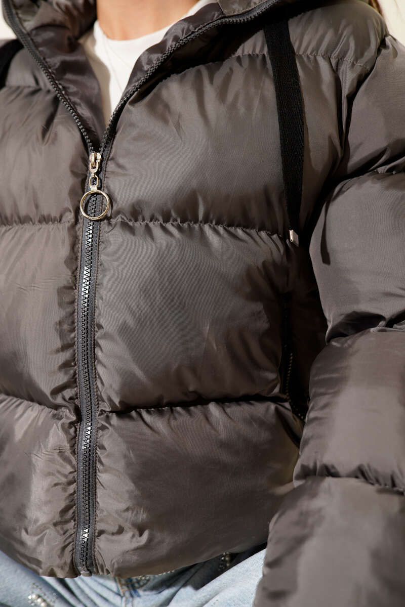 Short Hooded Puffer Jacket - Smoke Grey
