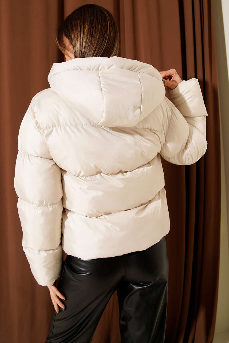 Short Hooded Puffer Jacket - Stone
