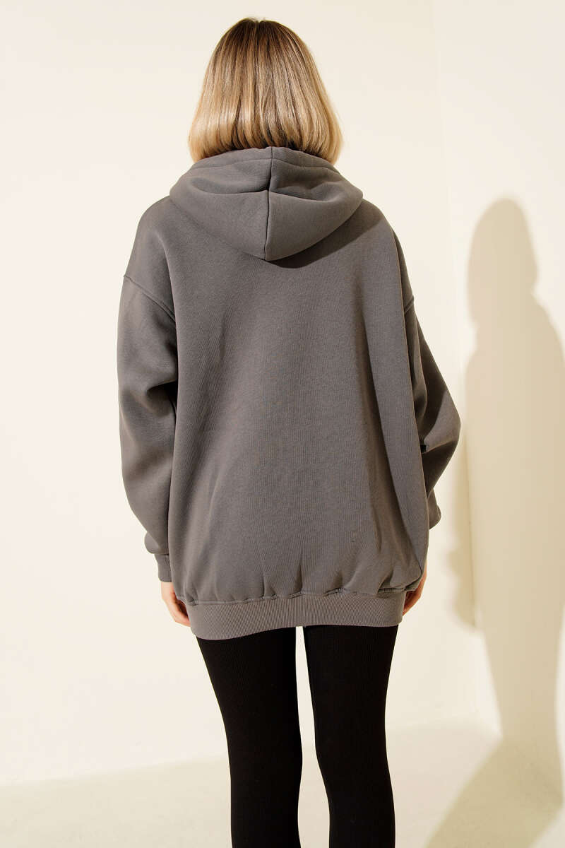 Hooded Three-Thread Zip Cardigan - Grey
