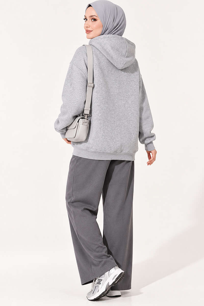 Hooded Three-Thread Zip Cardigan - Heather Grey