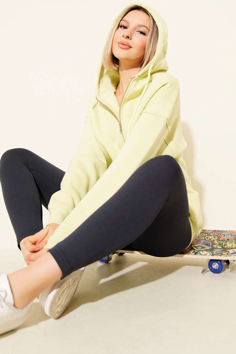 Hooded Three-Thread Zip Cardigan - Lime