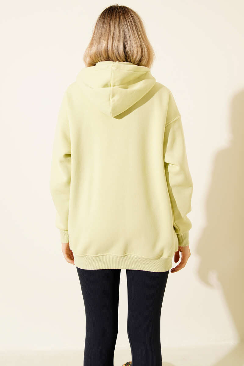 Hooded Three-Thread Zip Cardigan - Lime