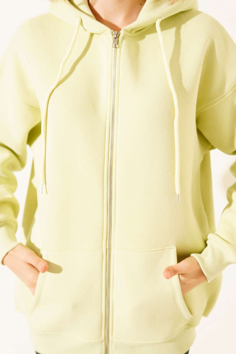 Hooded Three-Thread Zip Cardigan - Lime