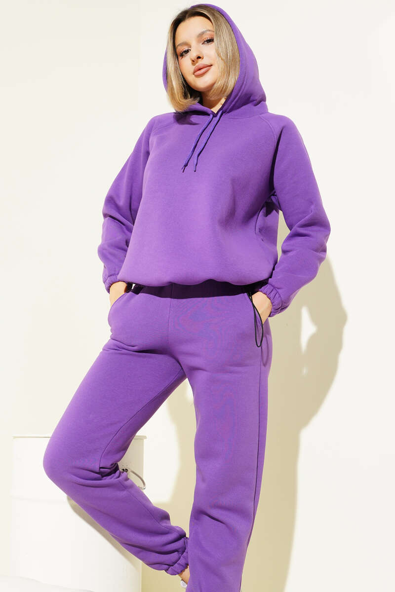 Hooded Three-Thread Two-Piece Set - Violet