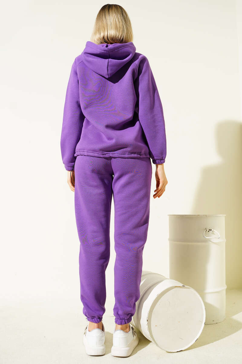 Hooded Three-Thread Two-Piece Set - Violet