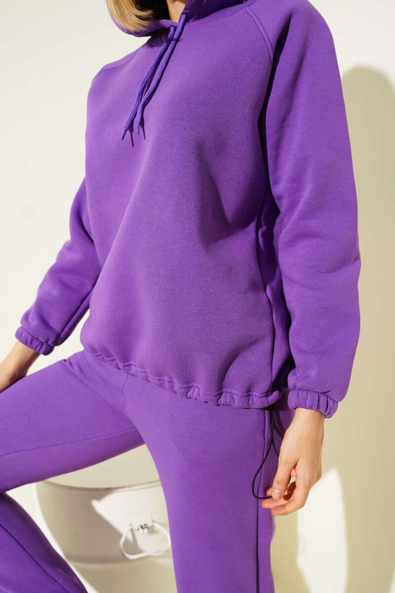 Hooded Three-Thread Two-Piece Set - Violet