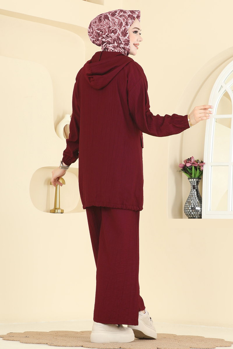 Hooded Trouser Set - Burgundy