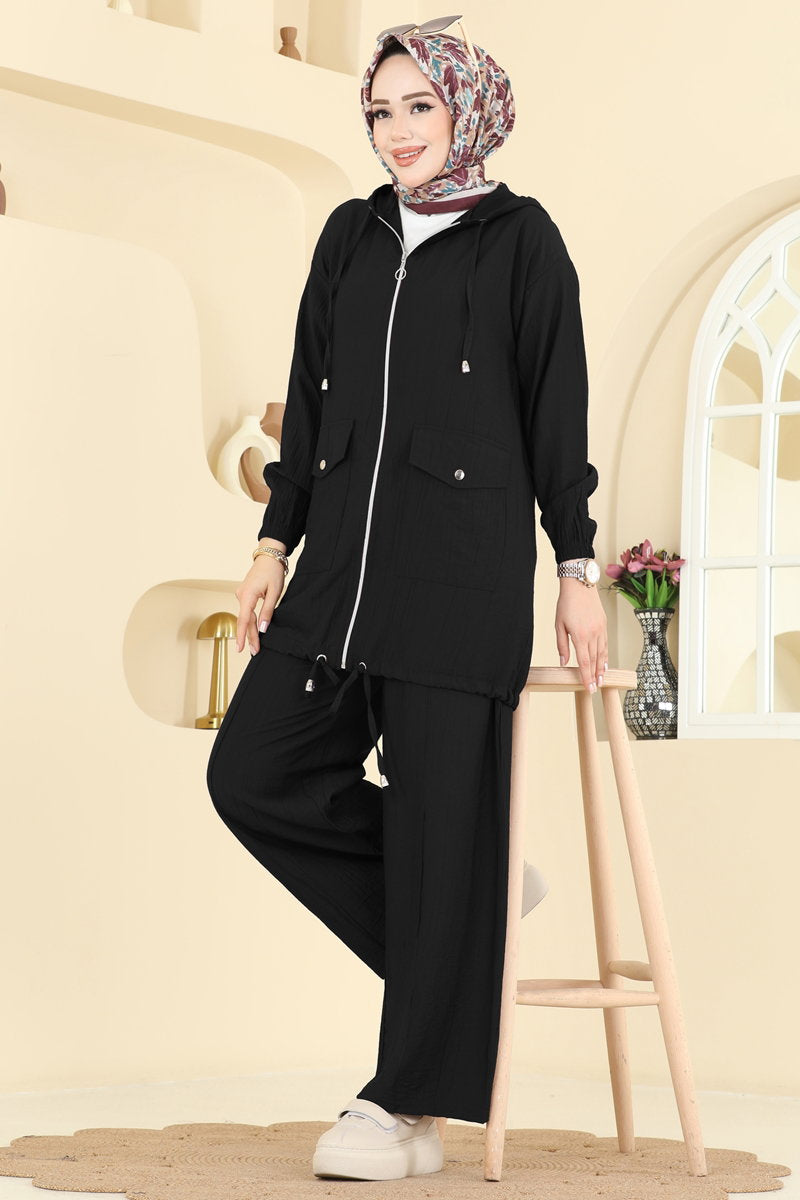 Hooded Trouser Set - Black