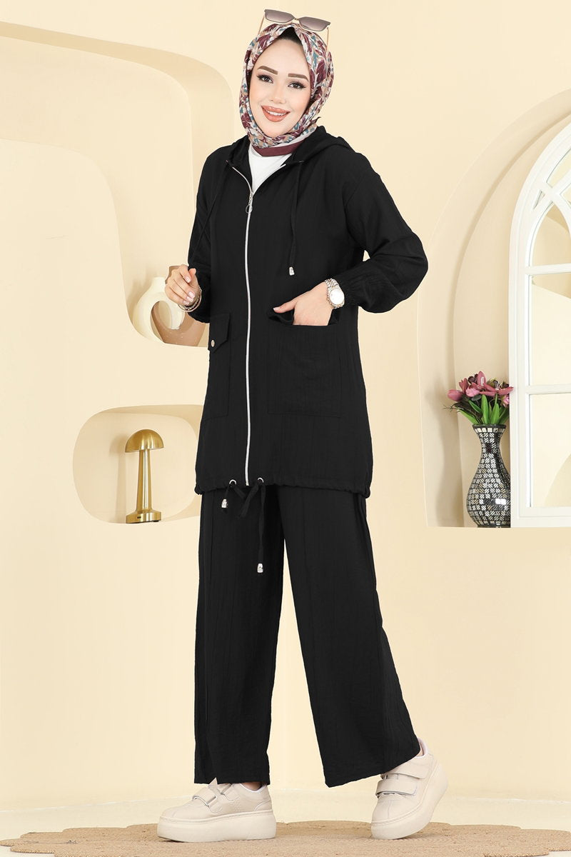 Hooded Trouser Set - Black