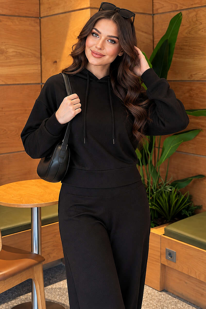 Basic Hooded Two-Piece Set - Black