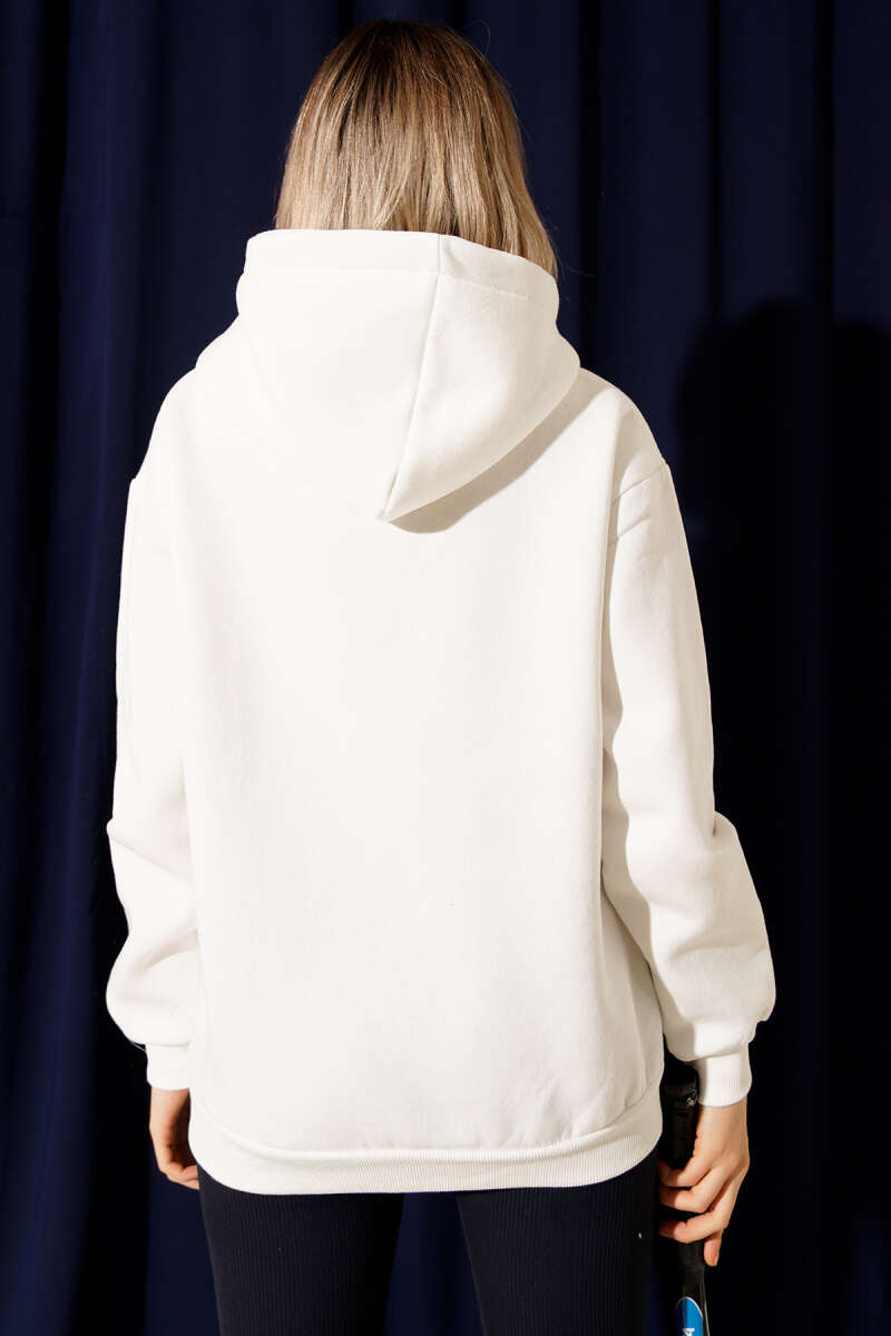 Basic Hooded Three-Thread Sweatshirt - Ecru