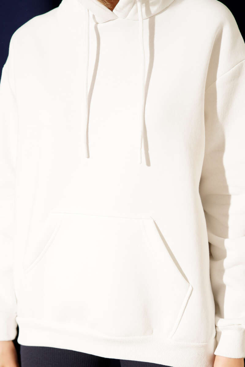 Basic Hooded Three-Thread Sweatshirt - Ecru