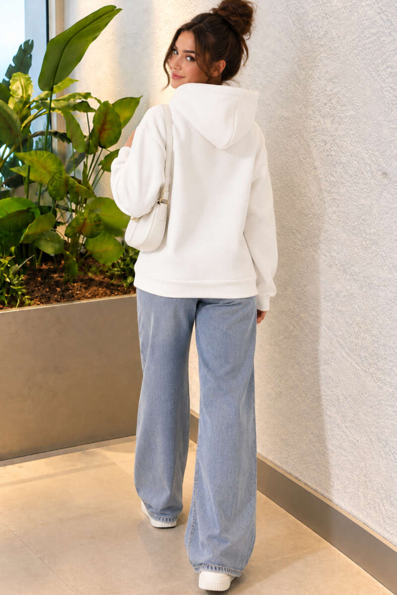 Hooded Sweatshirt with Print Detail - Ecru