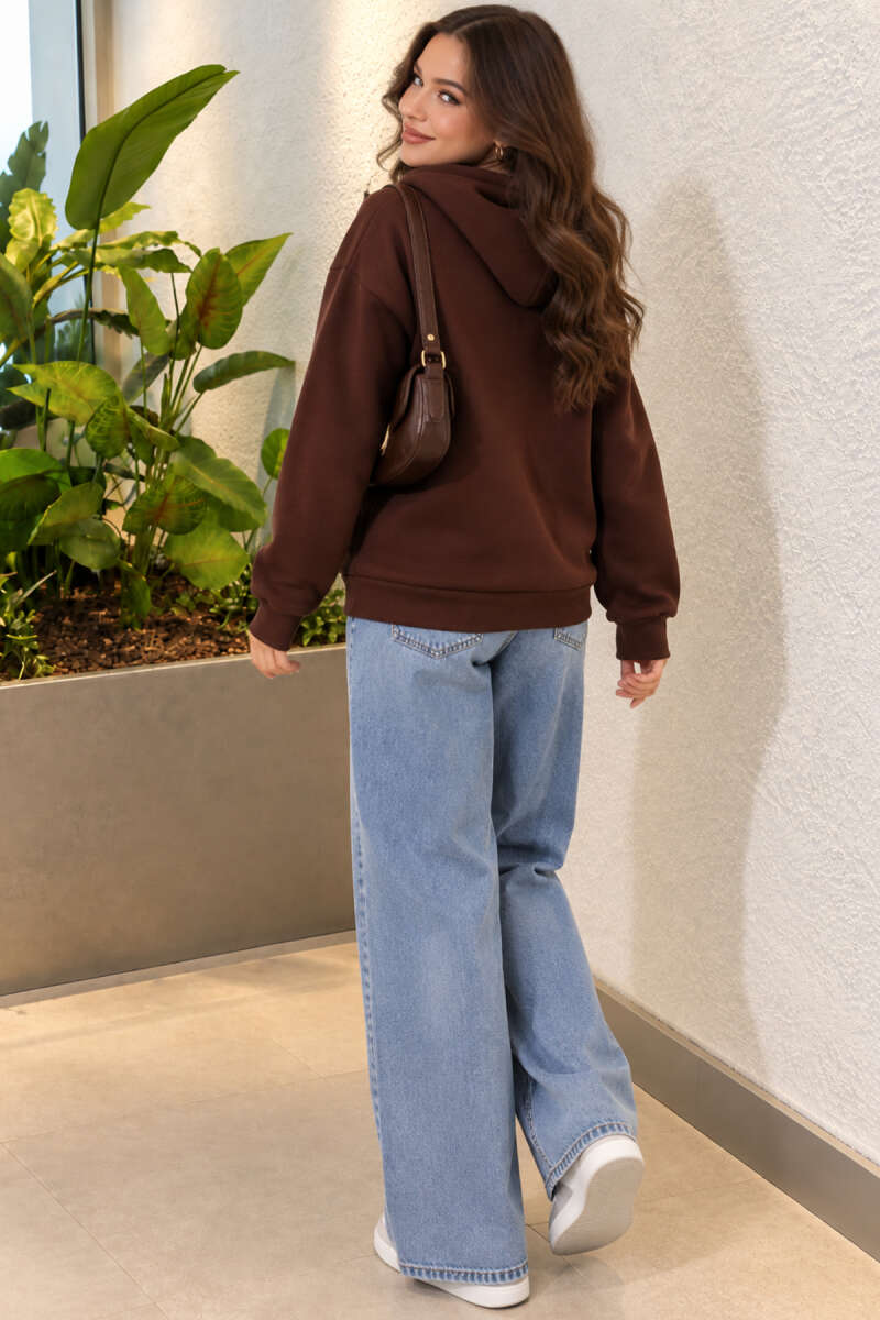 Hooded Sweatshirt with Print Detail - Brown