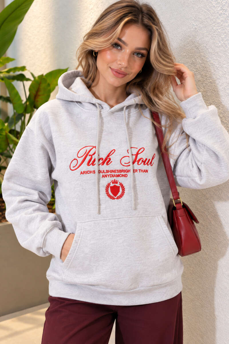 Hooded Sweatshirt with Print Detail - Heather Grey