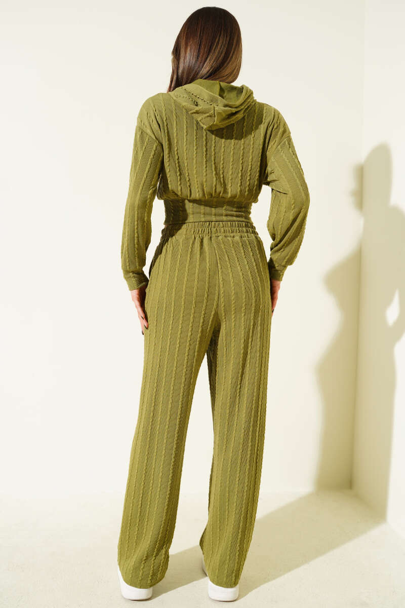 Hooded Two-Piece Set with Ruched Detail - Green