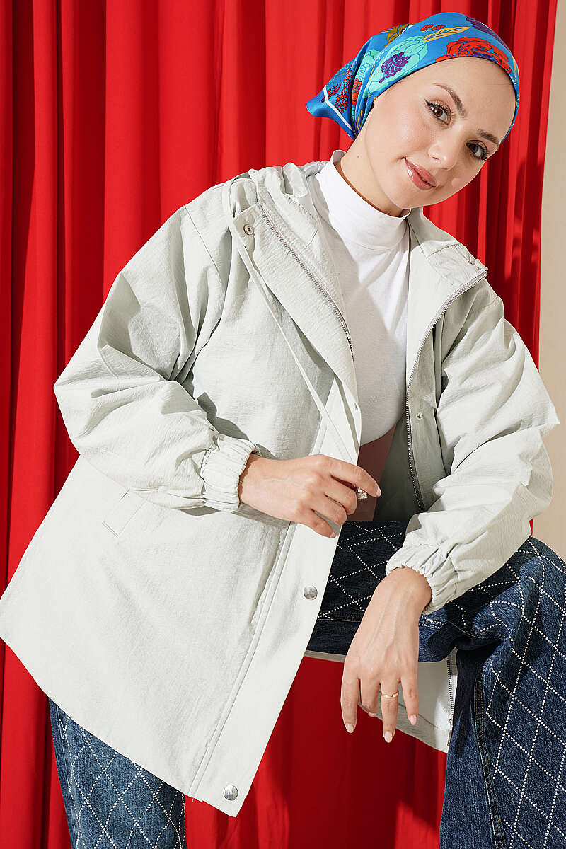 Hooded Cape Coat with Snap Buttons - Grey