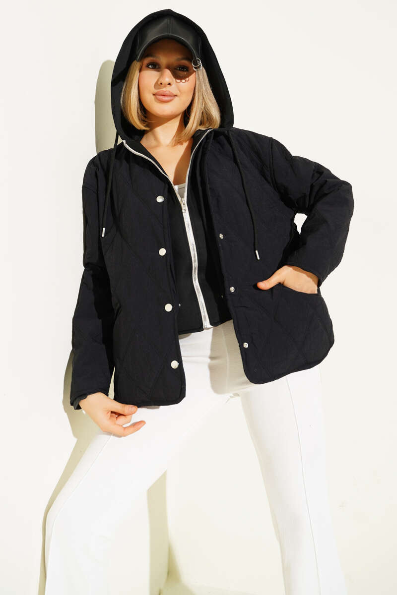Hooded Zip Jacket - Black