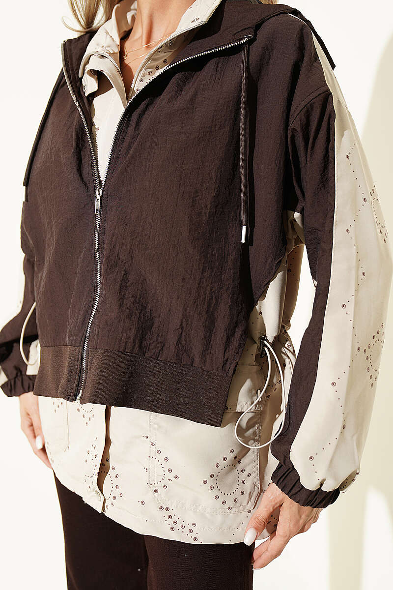Hooded Trench Coat with Trim - Beige