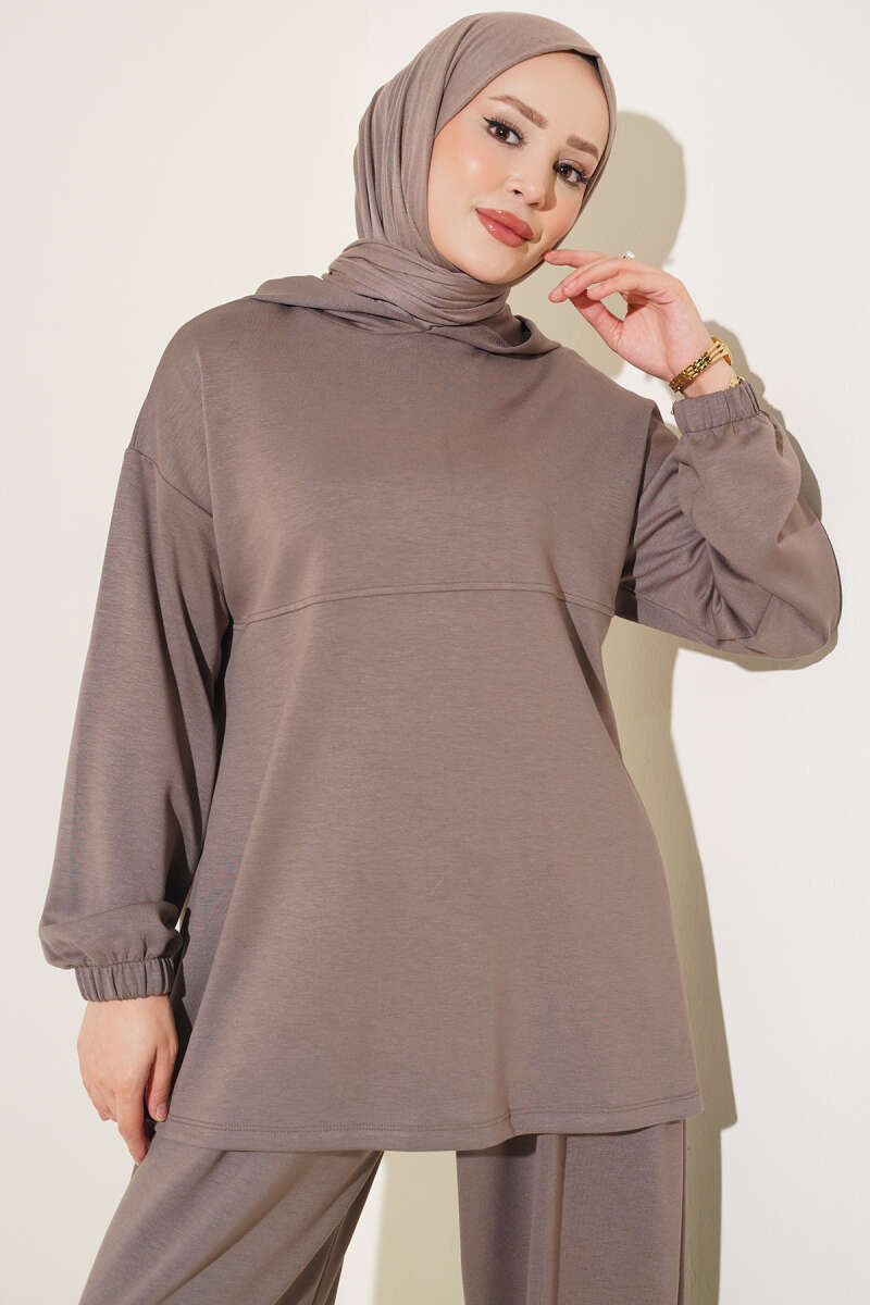 Hooded Two-Piece Set with Tie Cord - Mink