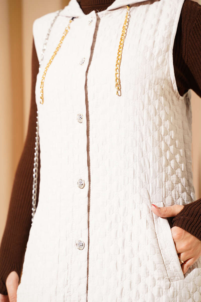 Hooded Quilted Vest - Beige