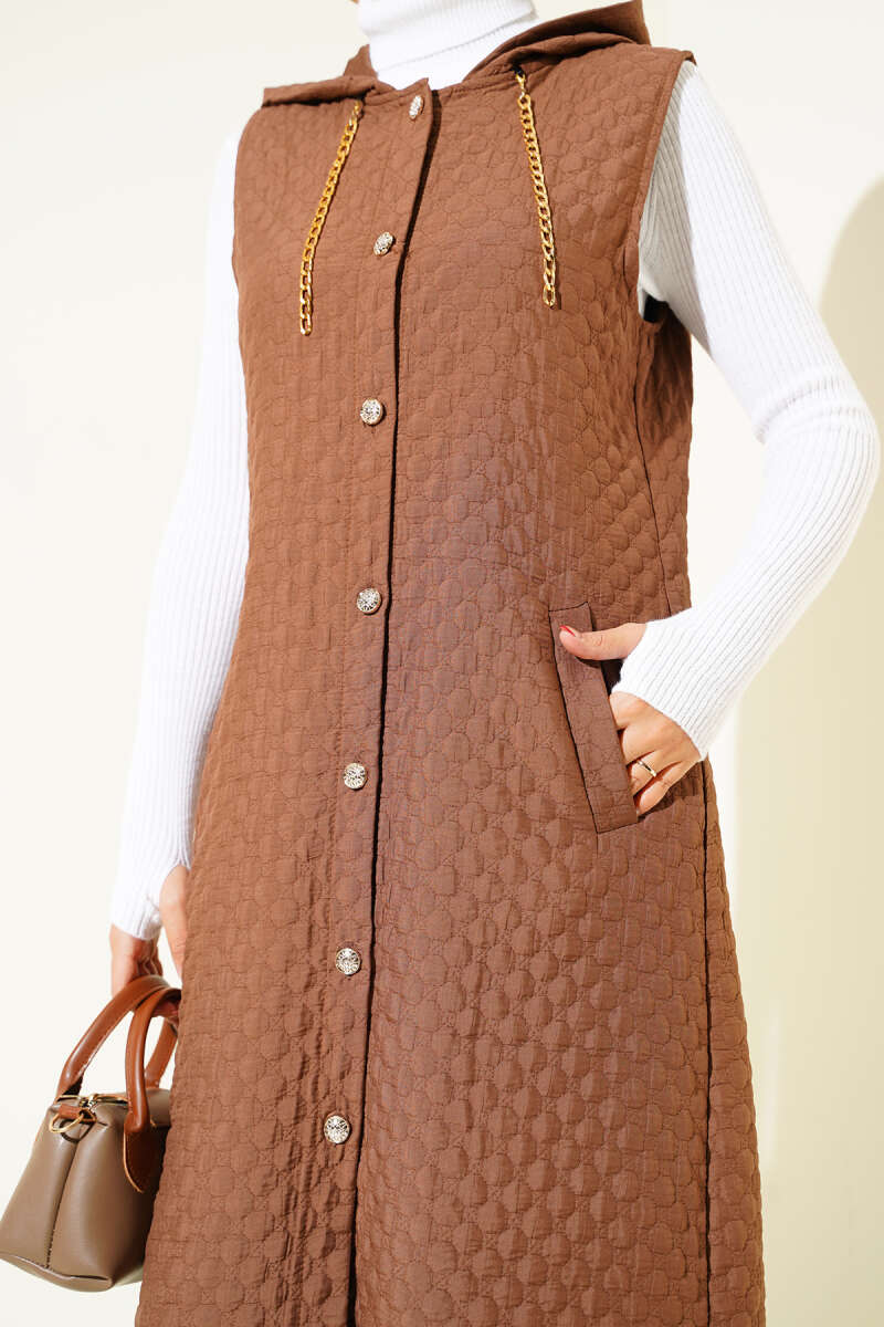 Hooded Quilted Vest - Brown
