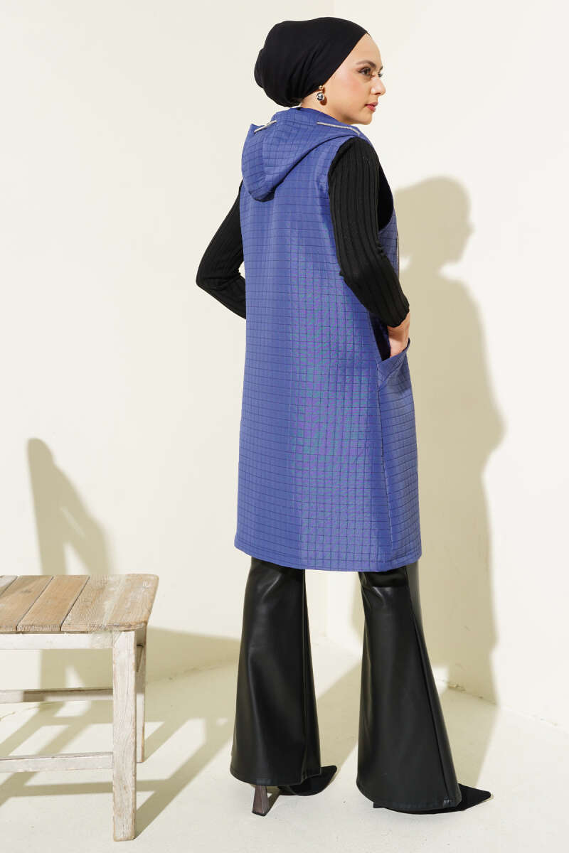 Hooded Quilted Vest with Soft Finish - Navy