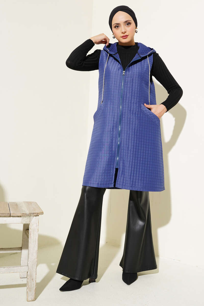 Hooded Quilted Vest with Soft Finish - Navy