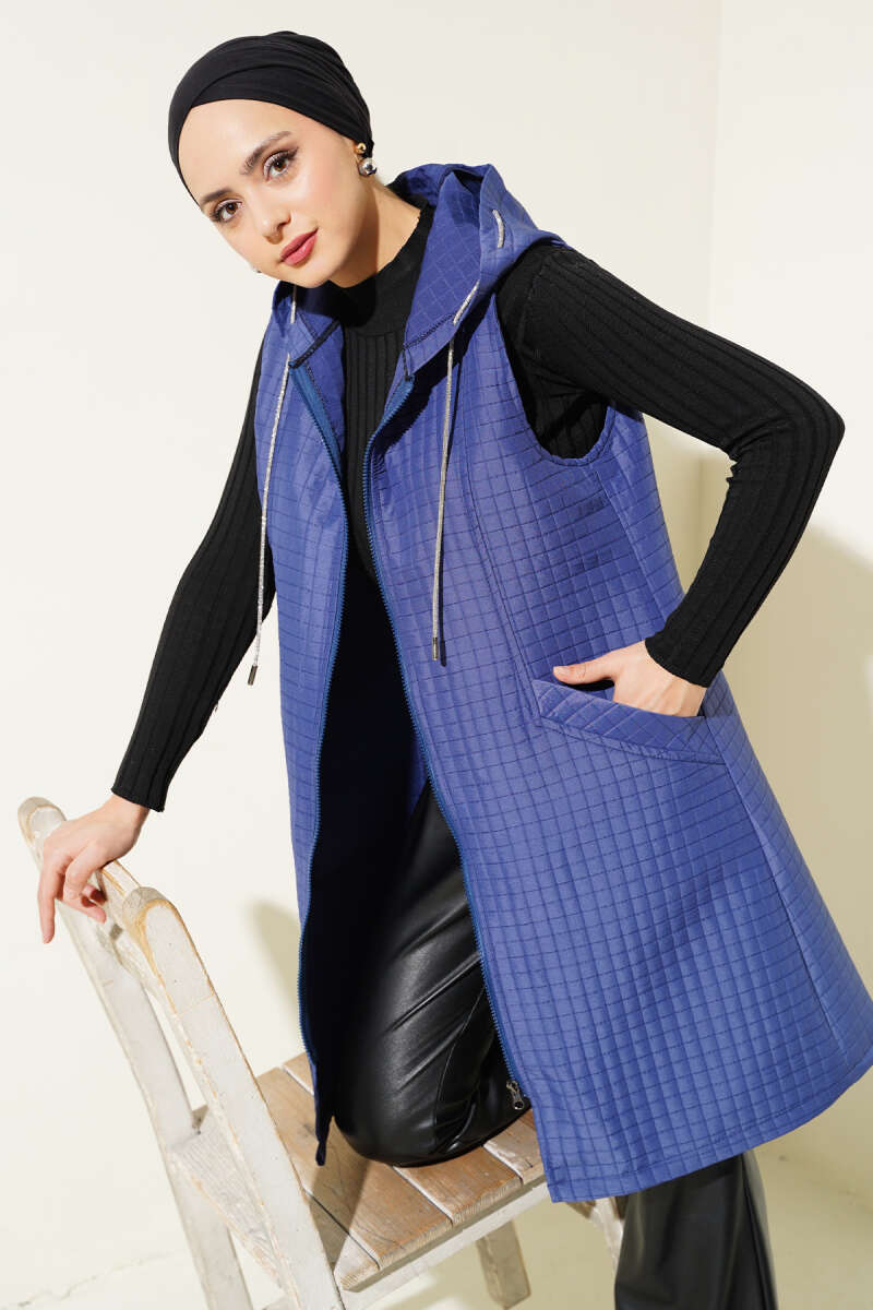 Hooded Quilted Vest with Soft Finish - Navy