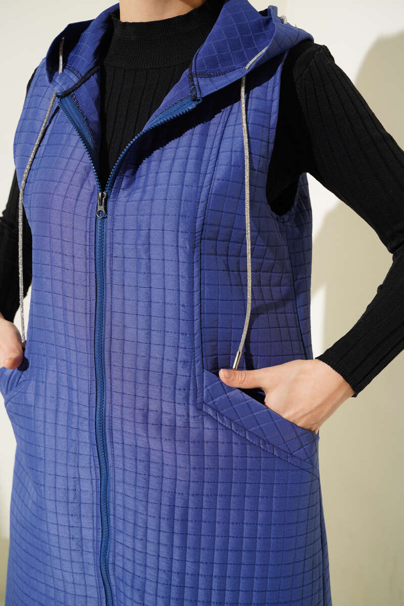 Hooded Quilted Vest with Soft Finish - Navy