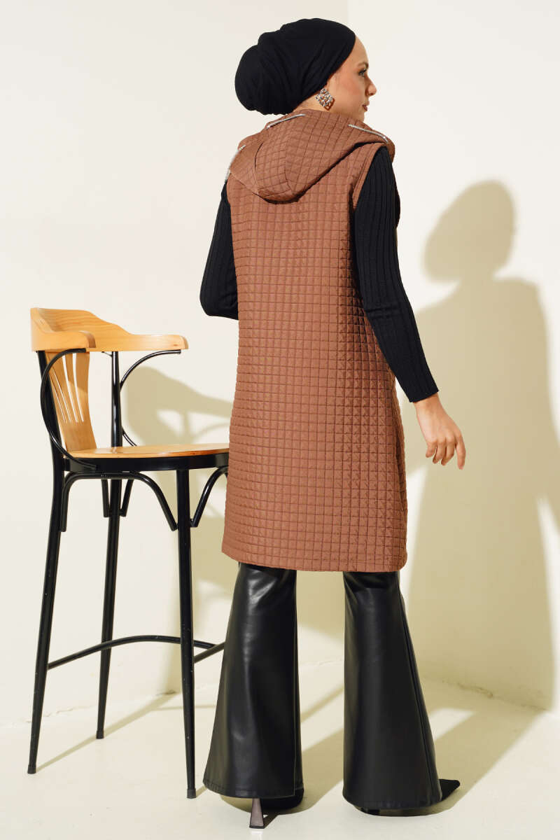 Hooded Quilted Vest with Soft Finish - Tan