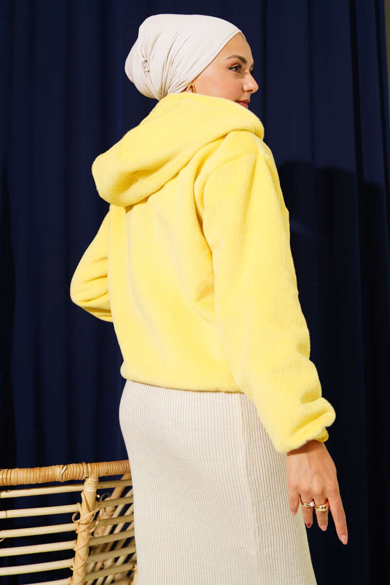 Short Hooded Felt Jacket - Yellow