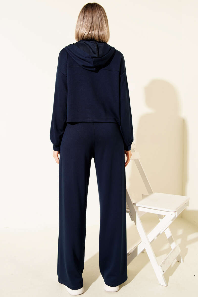 Hooded Two-Piece Set with Eyelet Detail - Navy