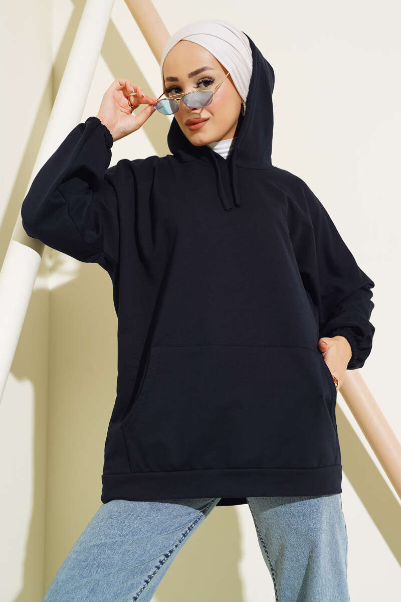Oversized Hooded Sweat Top - Navy