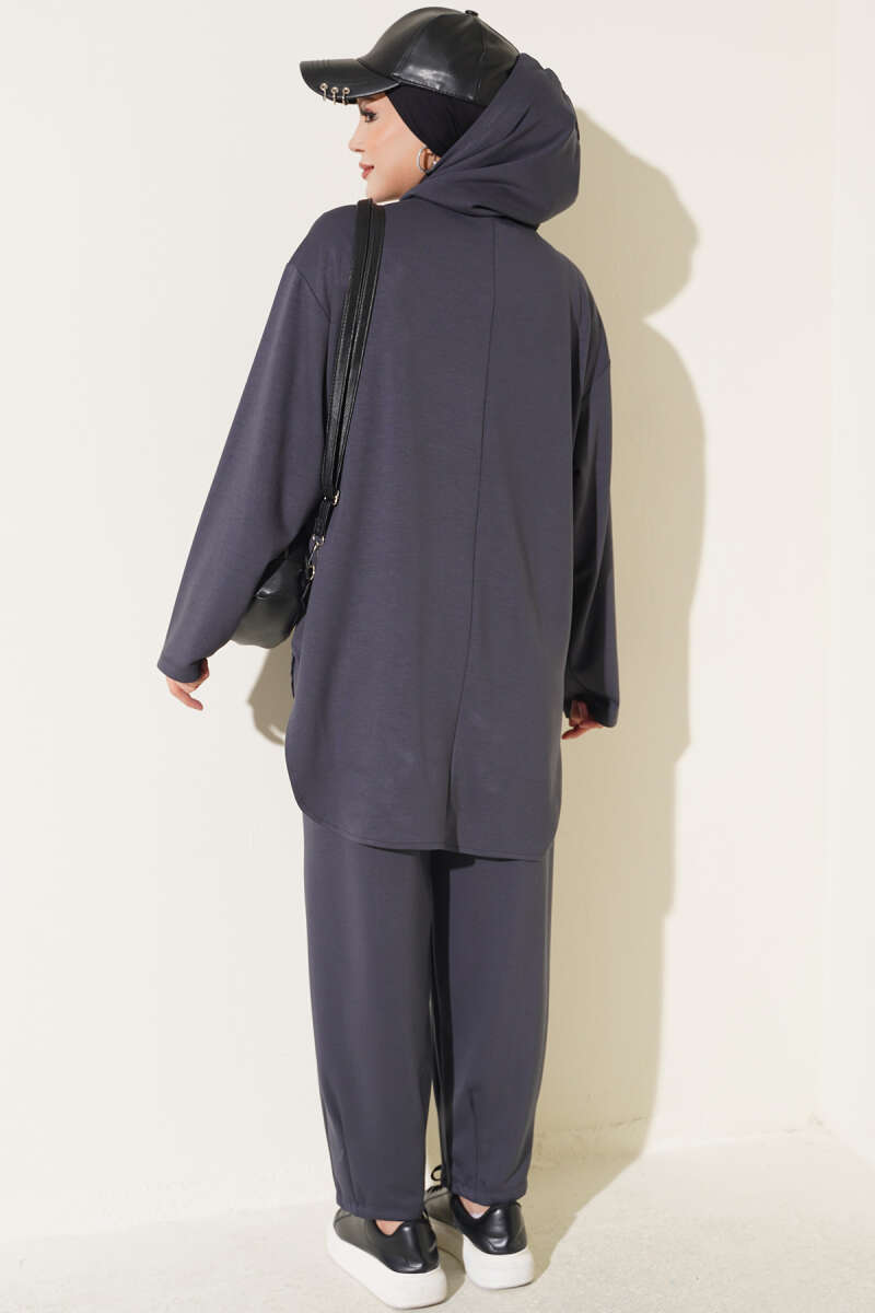 Hooded Two-Piece Set with Hem Darts - Smoke Grey