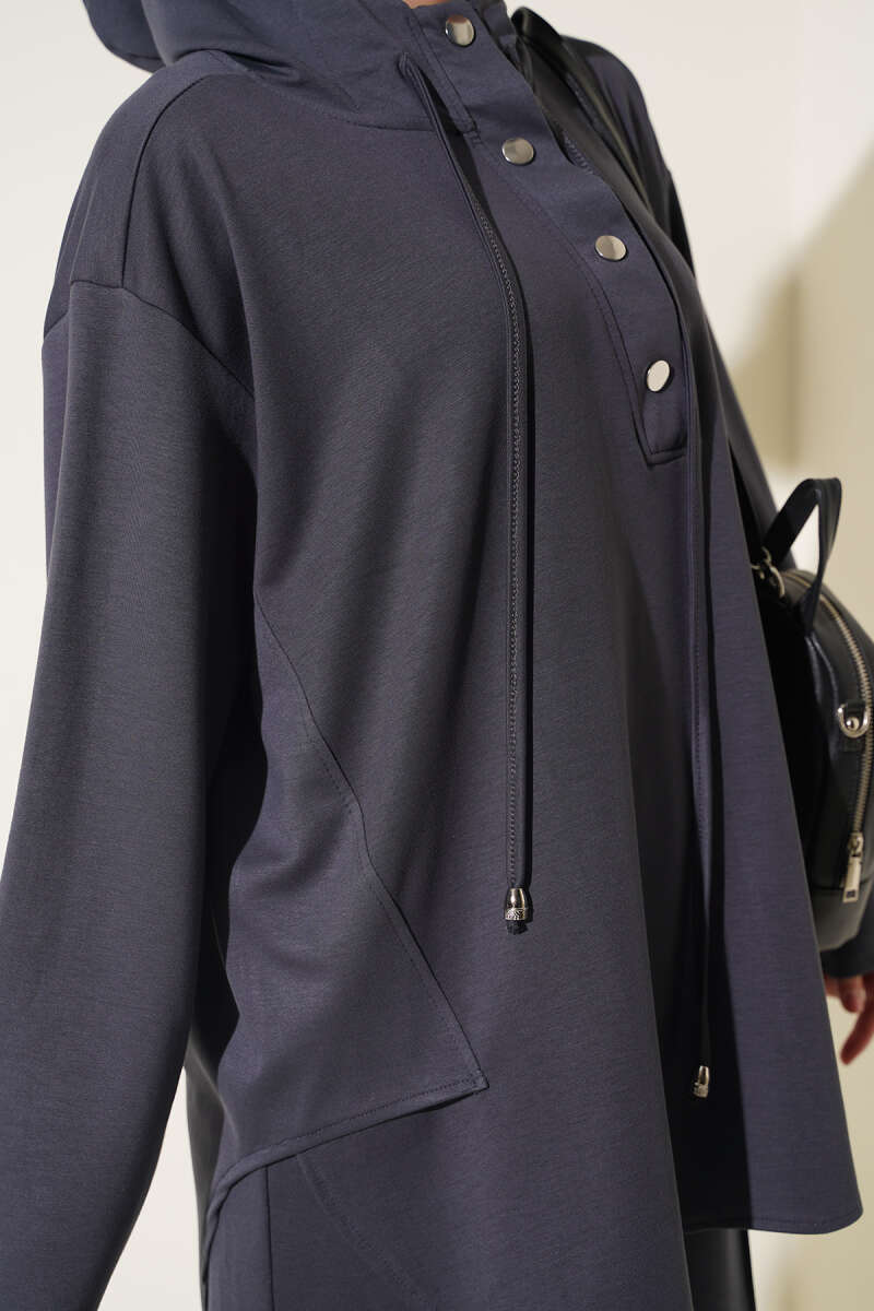 Hooded Two-Piece Set with Hem Darts - Smoke Grey