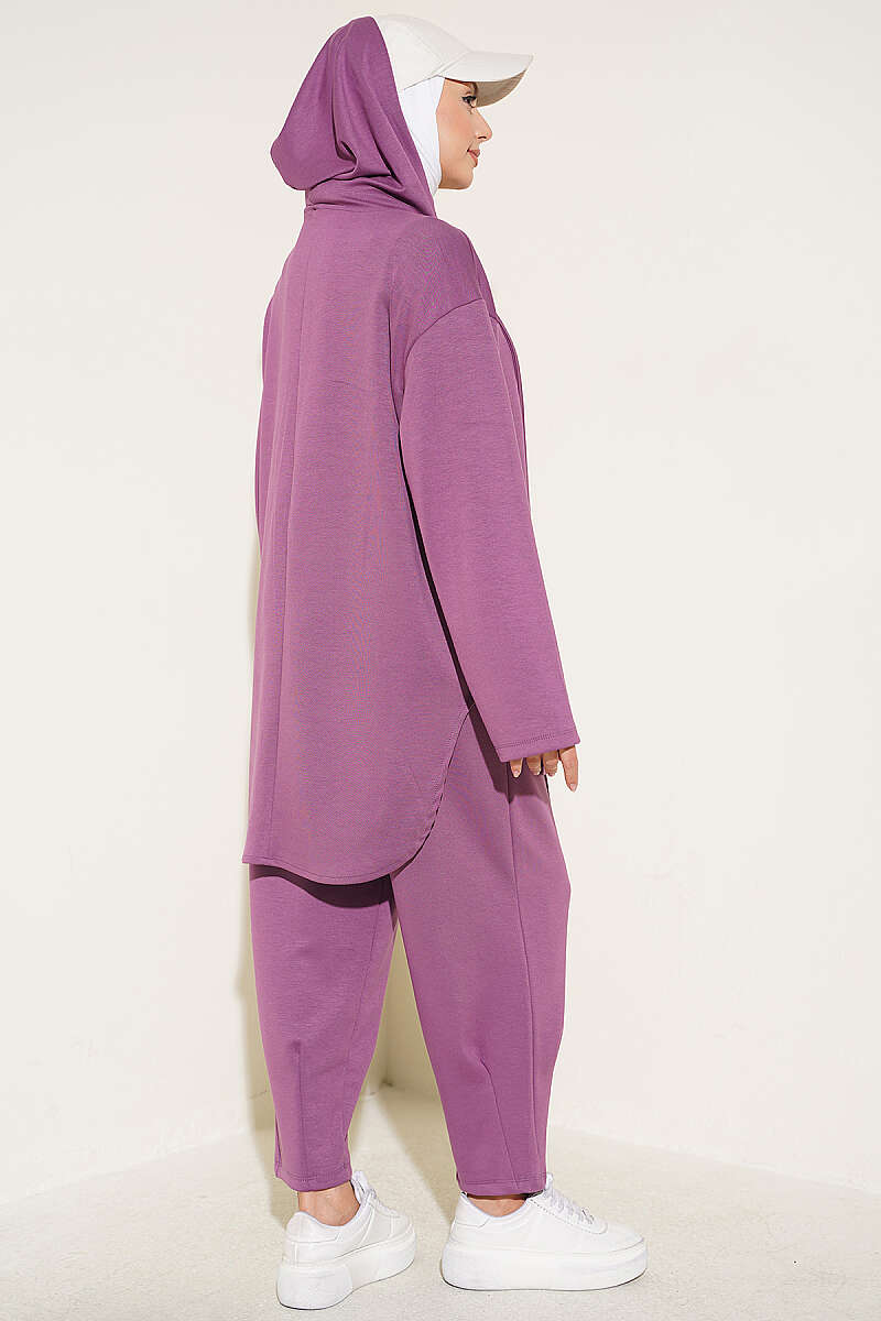 Hooded Two-Piece Set with Hem Darts - Violet