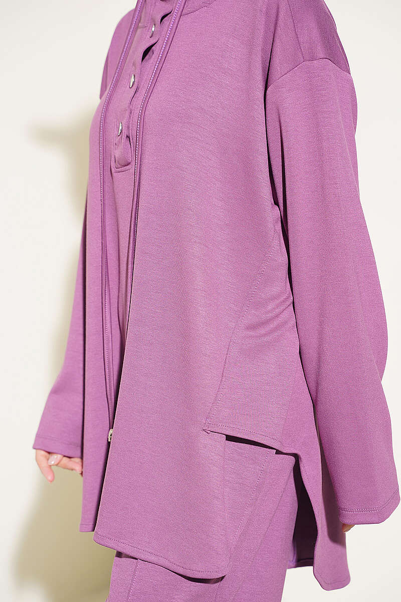 Hooded Two-Piece Set with Hem Darts - Violet