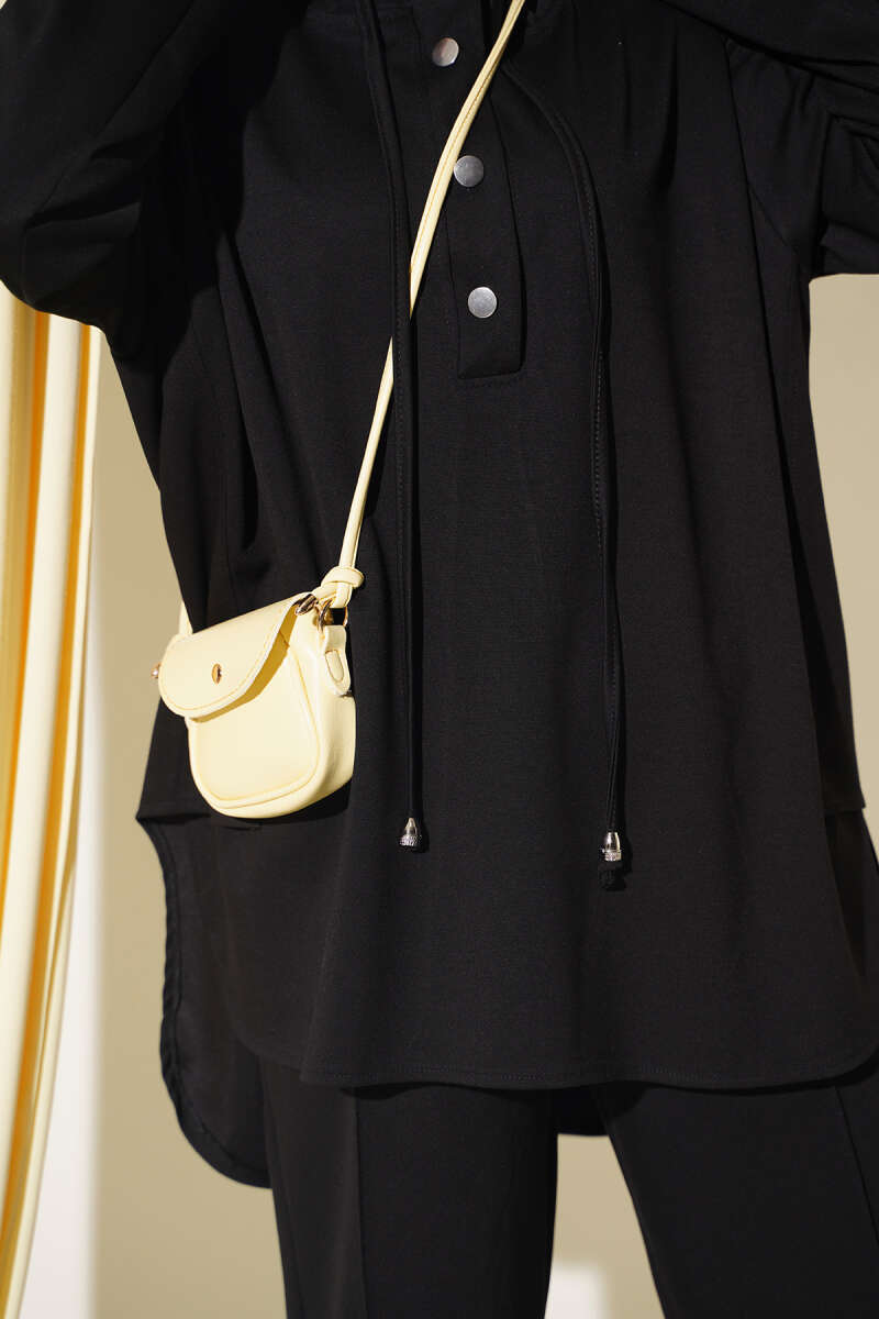 Hooded Two-Piece Set with Hem Darts - Black