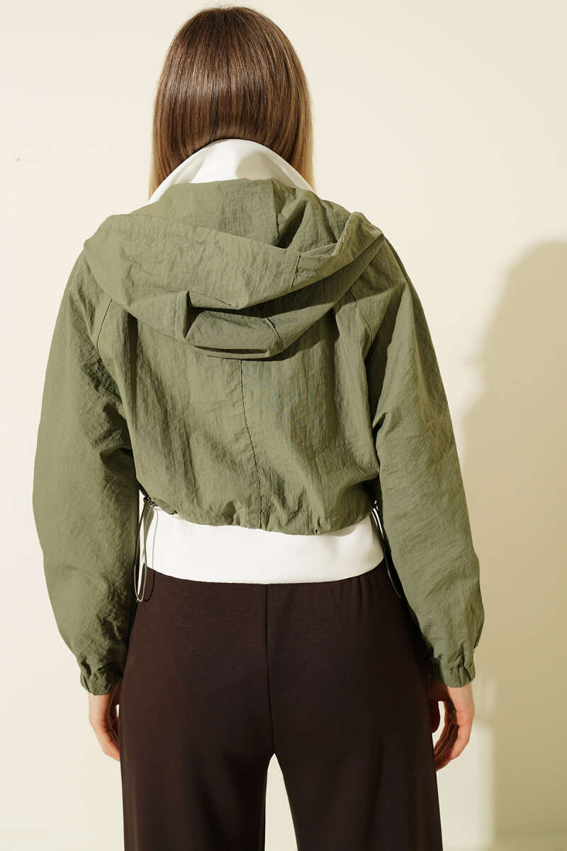 Hooded Parachute Crop Jacket - Khaki