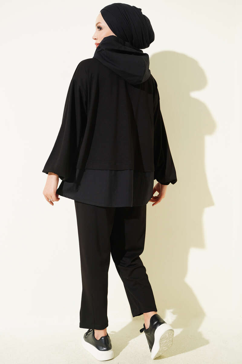 Hooded Parachute Two-Piece Set - Black