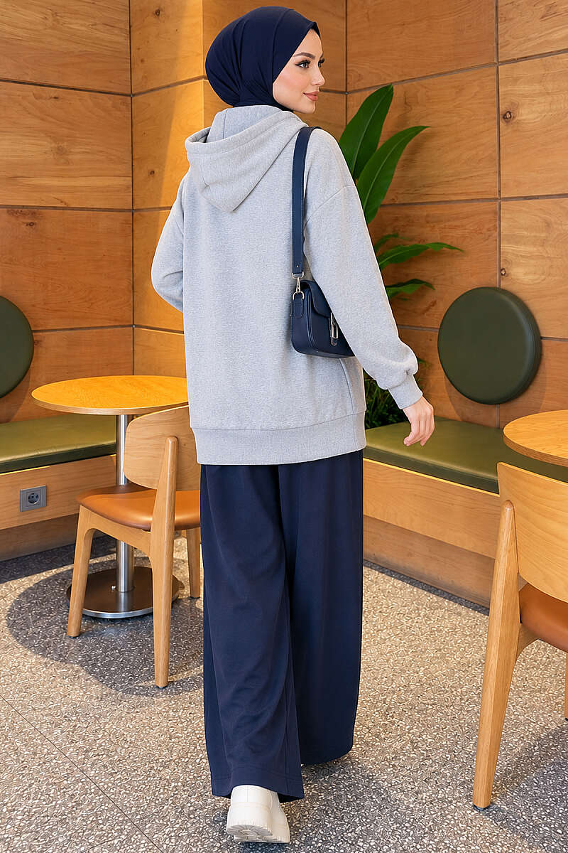 Loose Hooded Zip-Up Cardigan - Grey