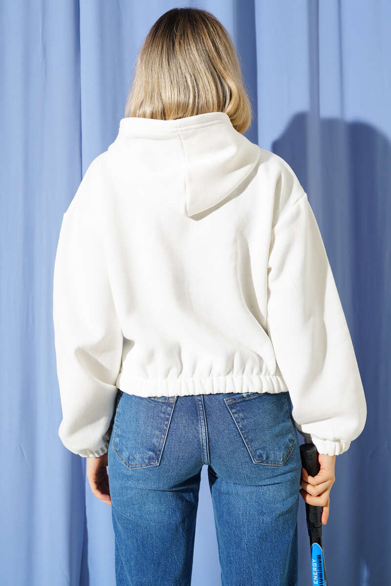 Short Hooded Brushed Cardigan - Ecru