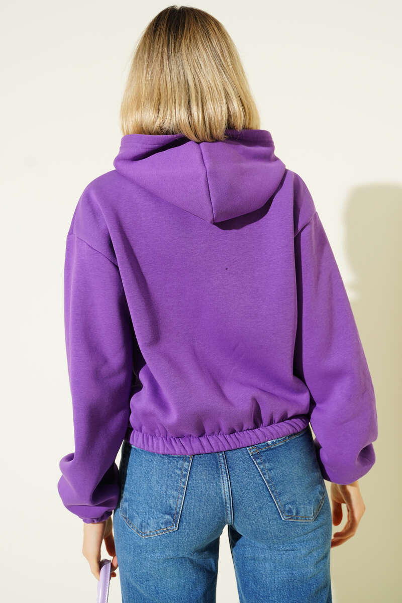 Short Hooded Brushed Cardigan - Violet