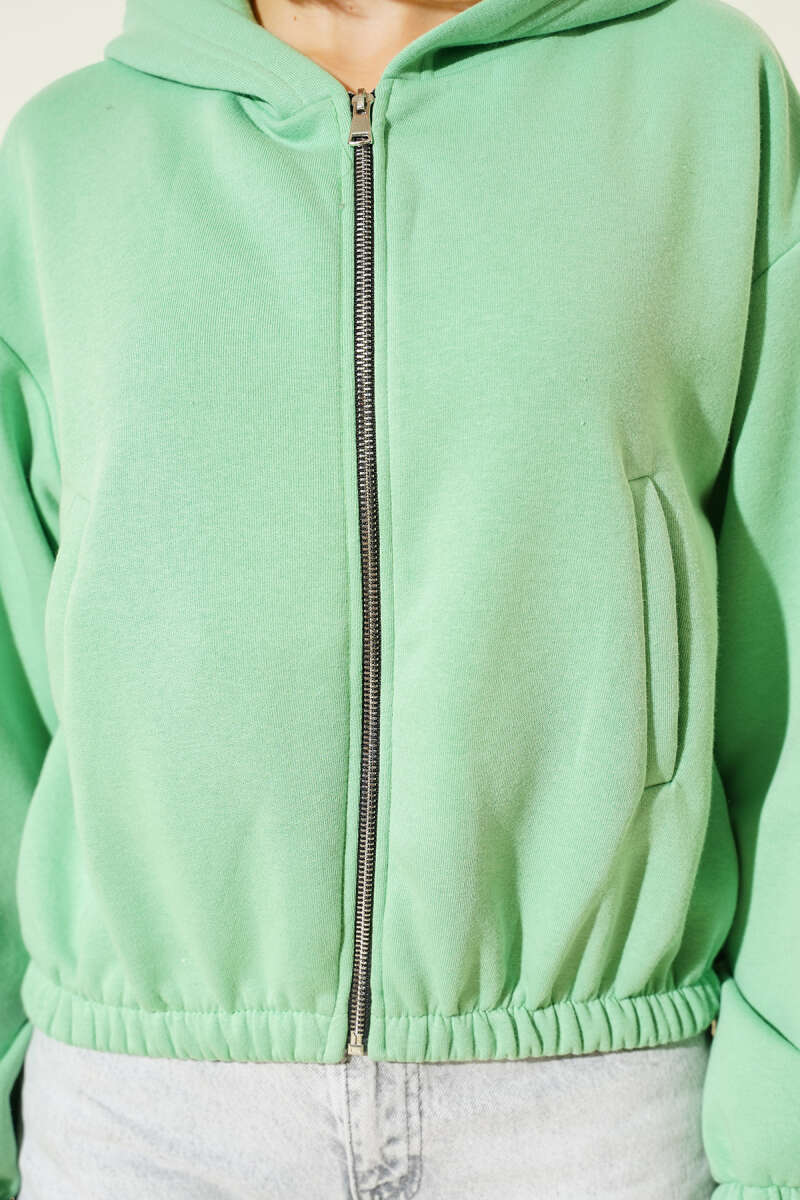 Short Hooded Brushed Cardigan - Green