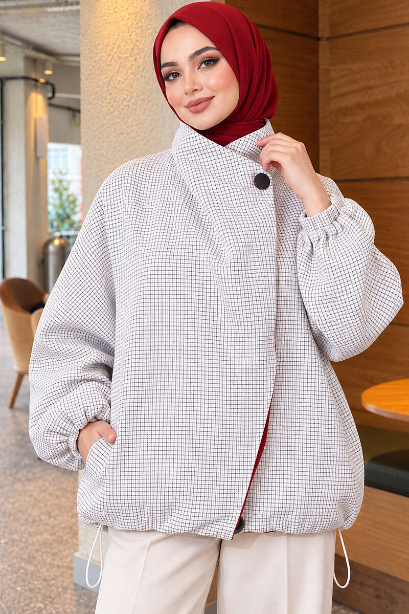 Check Pattern Bomber Jacket - White