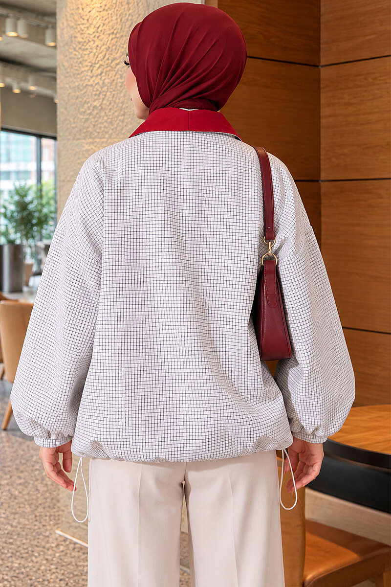 Check Pattern Bomber Jacket - White