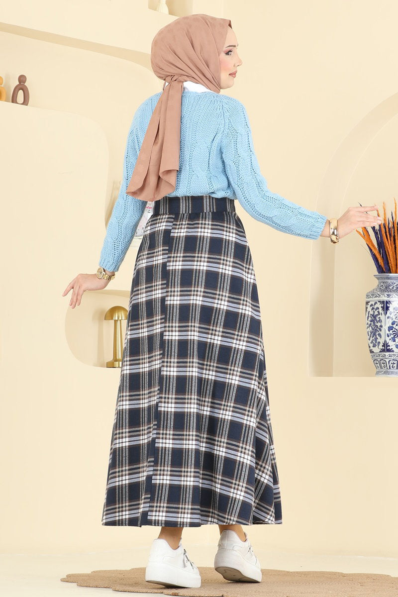 Check Plaid Skirt - Navy